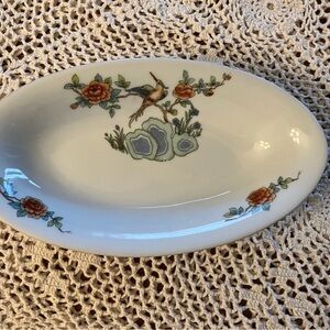 Antique Epiag Czech Ceramic Dish with Floral and Bird Design